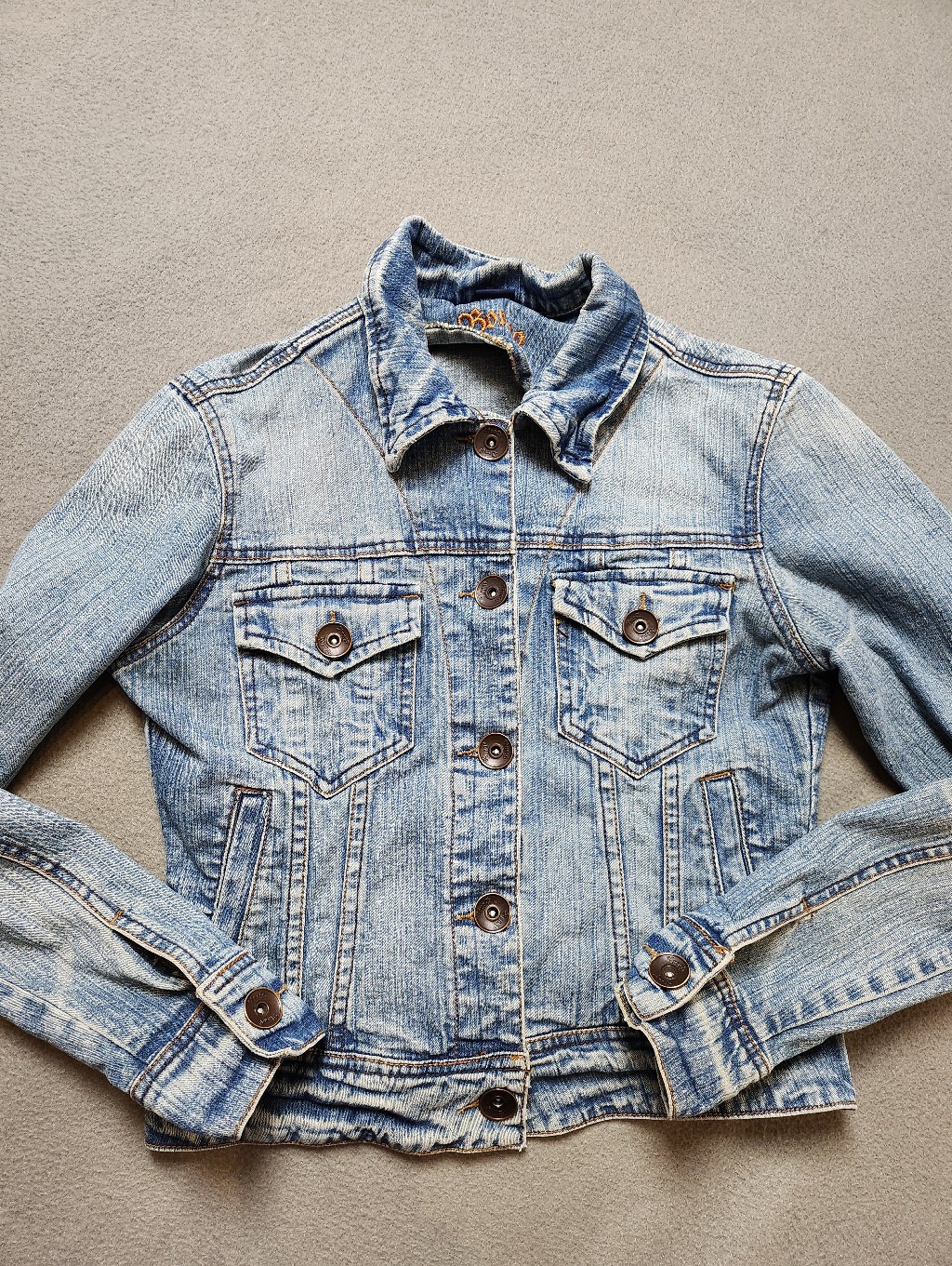 Bongo Light Wash Denim Jacket M Button Front Cropped Fit